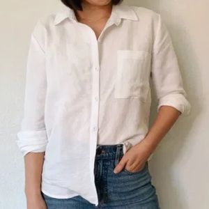White linen blend button down Sotela co
